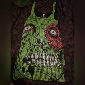 Iron Fist Vintage Y2K Green & Pink Sequin Zombie Tank Dress in XL